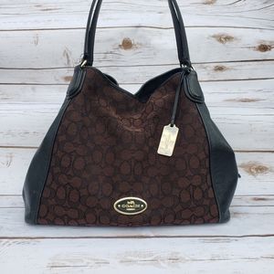 Coach Edie coffee jacquard hobo shoulder bag